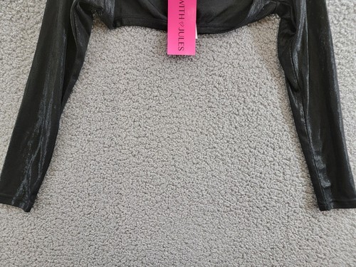 With Jules Open Front Cropped Shrug Big Girls' M Black Solid Long Sleeve Pull On - Picture 3 of 14