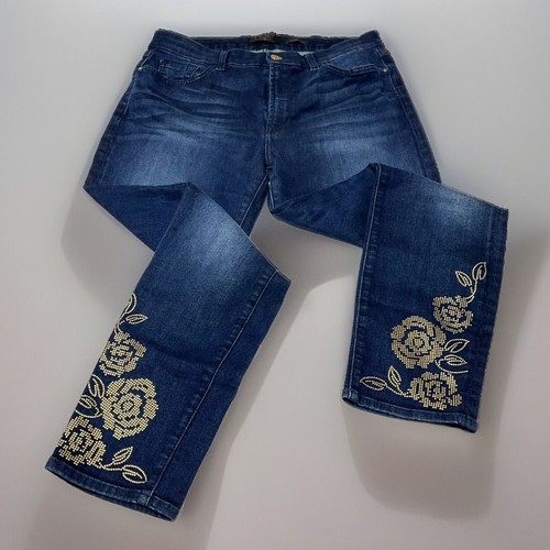 Jen7 by 7 For All Mankind Mid Rise Skinny Nieten Blumen Stretch Jeans Gr. 10