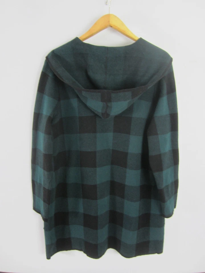 Adrienne Vittadini Feminino Plus 1X Verde Azul Marinho Xadrez Longo Com Capuz Mistura de Algodão - Imagem 2 de 4