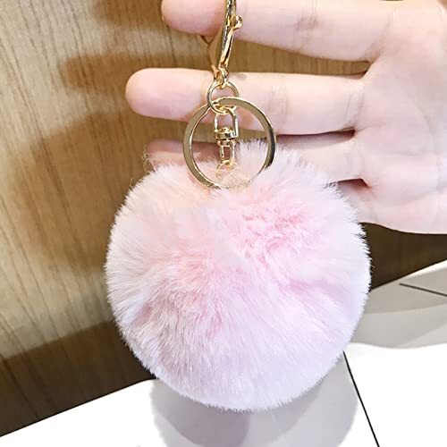 Artificial Faux Rabbit Fur Keychain Fluffy Plush Ball Pom Charm Key Chain Pink - Bild 2 von 6
