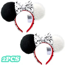 Disney- 101 Dalmations Cruella Faux Fur Plush Ears Minnie Mouse Headband 2PCS
