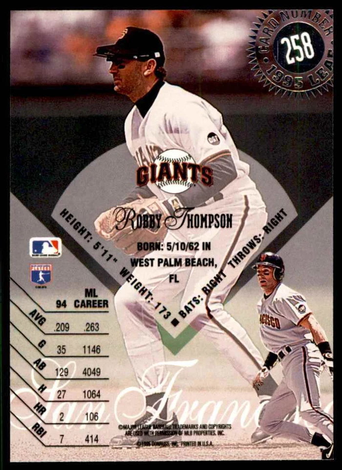 1995 Leaf Robby Thompson Baseball Cards #258 - Image 2 of 2