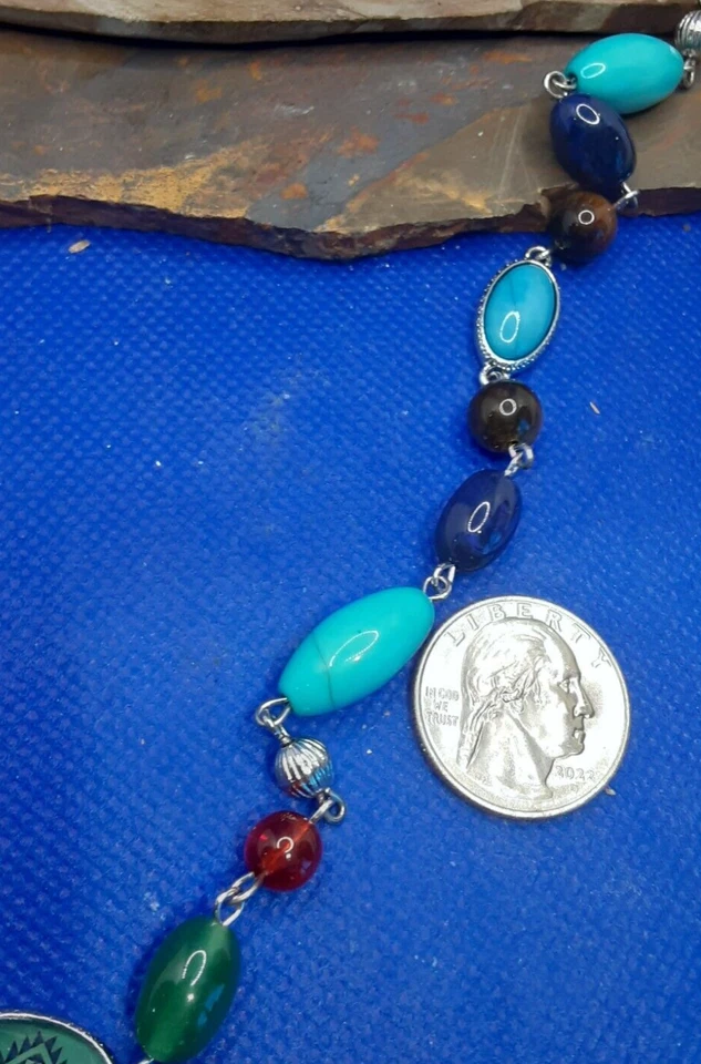 Ожерелье CHAPS серебристое искусственное бирюзовое стекло бисер юго-западное 6/21-10 - Изображение 2 из 4