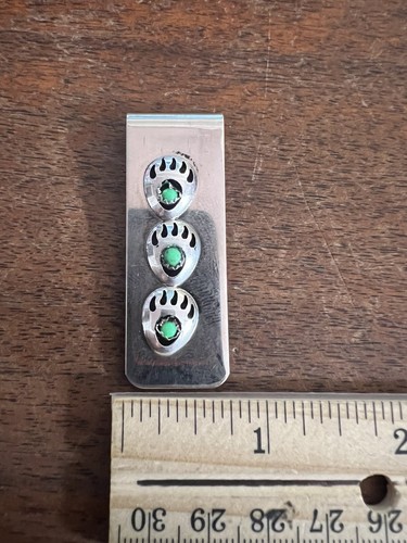 Nativo Amerivan Navajo Clip de Dinero India Triple Pata de Oso Verde Gaspeite Zuni # D - Imagen 12 de 12