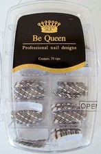 Be Queen D485 Nail Design Tips  70ct White with Black & Silver/Gold TEN PACKAGES