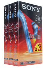 Lot of 3 New Sony Premium Blank 240 VHS Cassettes Ref W-573
