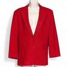 Vintage 80s Kensington Square Red Wool Blazer Sz 9/10 Oversized Boyfriend Career