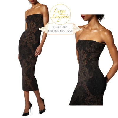 METALLIC JACQUARD DRESS Wolford X ETRO XS black copper Fatal Kleid mit Glitzer - Bild 1 von 4