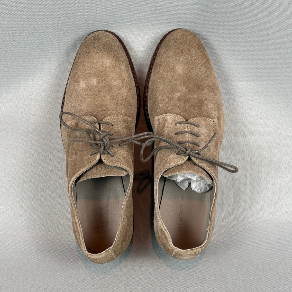 AllSaints Apollo Shoes Mens 10 Dark Taupe Brown Derby Suede  display picture 3