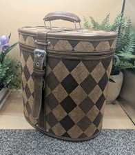 Wood And Leather Top Handle Travel Case Hat Box Storage Felt Lined Lock Clasp