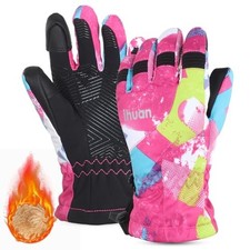 Kids Winter Waterproof Ski Gloves, Snowboarding 11-12 Years XL Rose Red