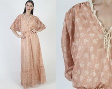Vintage 70s Boho Wedding Dress Long Floor Length Maxi Skirt Corset Prairie Gown