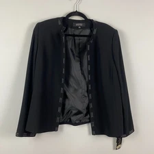Kasper Open Front Blazer Size 14 Solid Black Long Sleeves Collarless