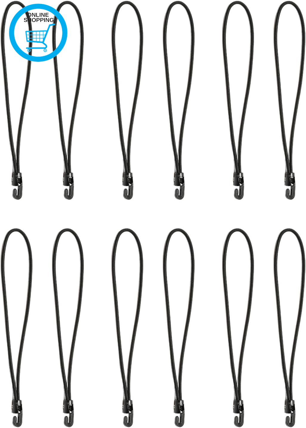 12 PCS Bungee Cords with Hooks, 10 Inch Heavy-Duty Elastic Bungee Ropes, Straps,