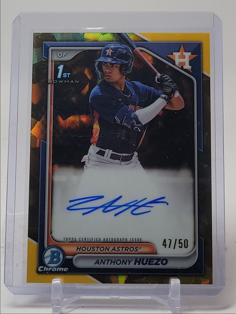 ANTHONY HUEZO 2024 BOWMAN CHROME 1ST SAPPHIRE GOLD REFRACTOR AUTO /50 Q5451