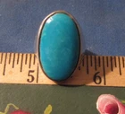 VINTAGE SOUTHWEST STERLING SILVER & TURQUOISE OVAL RING SIZE 6 3/4 -- 5/8 X 7/8
