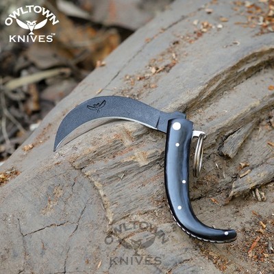 El Valiente Mexican Tranchete Saca Tripas 8'' RAMS Horn Knife, black carbon blade