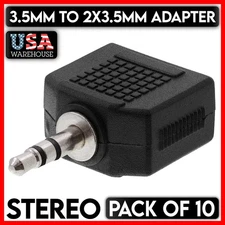 3.5mm Splitter Stereo Audio Adapter AUX Plug to 2x 3.5mm Jacks Connector 10 PCS