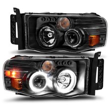 Halogen Projector Halo Headlight Set Black For 02-05 Dodge Ram 1500 2500 3500