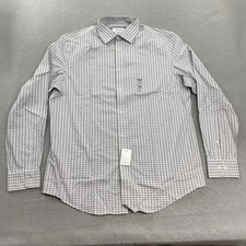 Calvin Klein Shirt Mens L 16 34/35 White Plaid Steel Button Up Regular Fit
