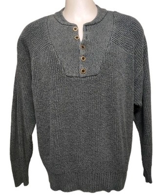 Red Head Henley Knit Sweater Men's 2XL  Pullover Green Button Neck  Cotton Blend