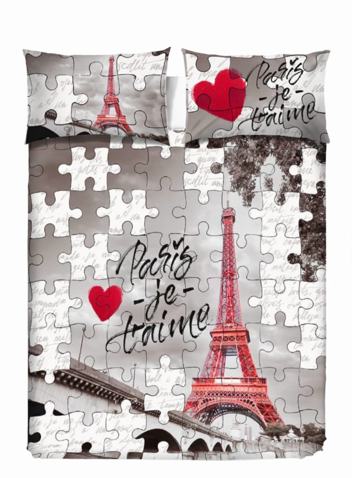 COPRIPIUMINO MATRIMONIALE PARIGI TOUR EIFFEL STAMPA DIGITALE COTONE CON PATELLA - Immagine 2 di 2