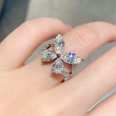 3Ct Pear Cut Lab-Created Diamond Butterfly Engagement Ring 14k White Gold Plated