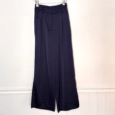 House Of Harlow Satin Wide Leg Pants Size Small w/pockets Navy Dressy *A3
