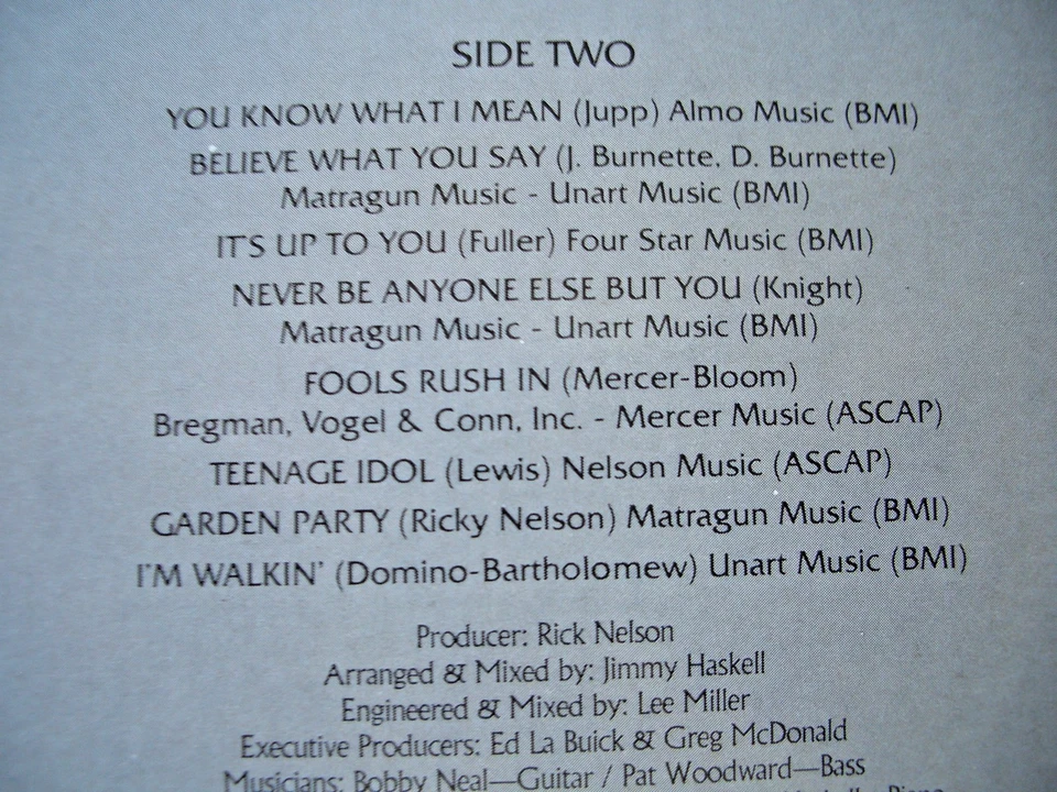 RICKY NELSON ~ ALL MY BEST ~ 1986 STEREO LP ~ RECORD NM COVER NM - Image 4 of 4