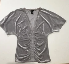 MODA International Velvet Velour Lace Trim Top Ruched Sz M