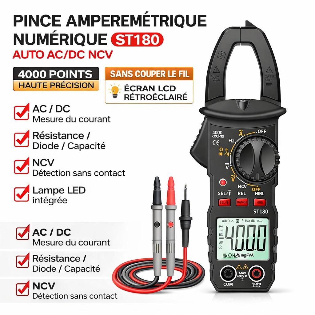 Pince ampèremétrique numérique ST180 multimètre automatique AC/DC