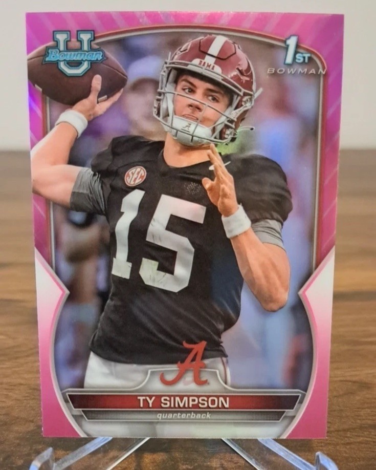  Ty Simpson 2022 Bowman University Chrome #80 RC 1st PINK REFRACTOR ALABAMA TIDE