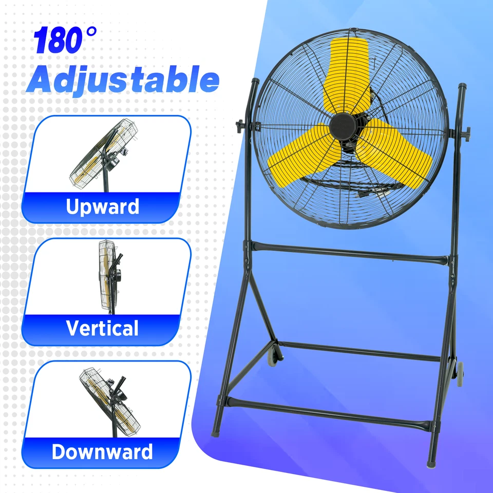 24-дюймовый промышленный вентилятор-стойка — 7800 куб. футов/мин высокопрочный высокоскоростной рулон, 120 В - Изображение 2 из 4