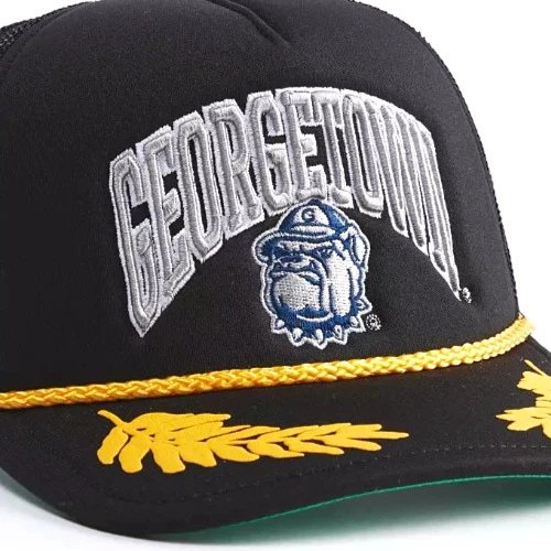 Georgetown Hoyas Sombrero de Camionero Hoja Dorada Bordado Gorra de Cuerda Negro Malla Logo Nuevo Foto 3 de 3