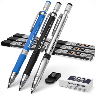 Nicpro 11 Pieces 2mm Mechanical Pencil Set, 3 PCS 11 Piece Black