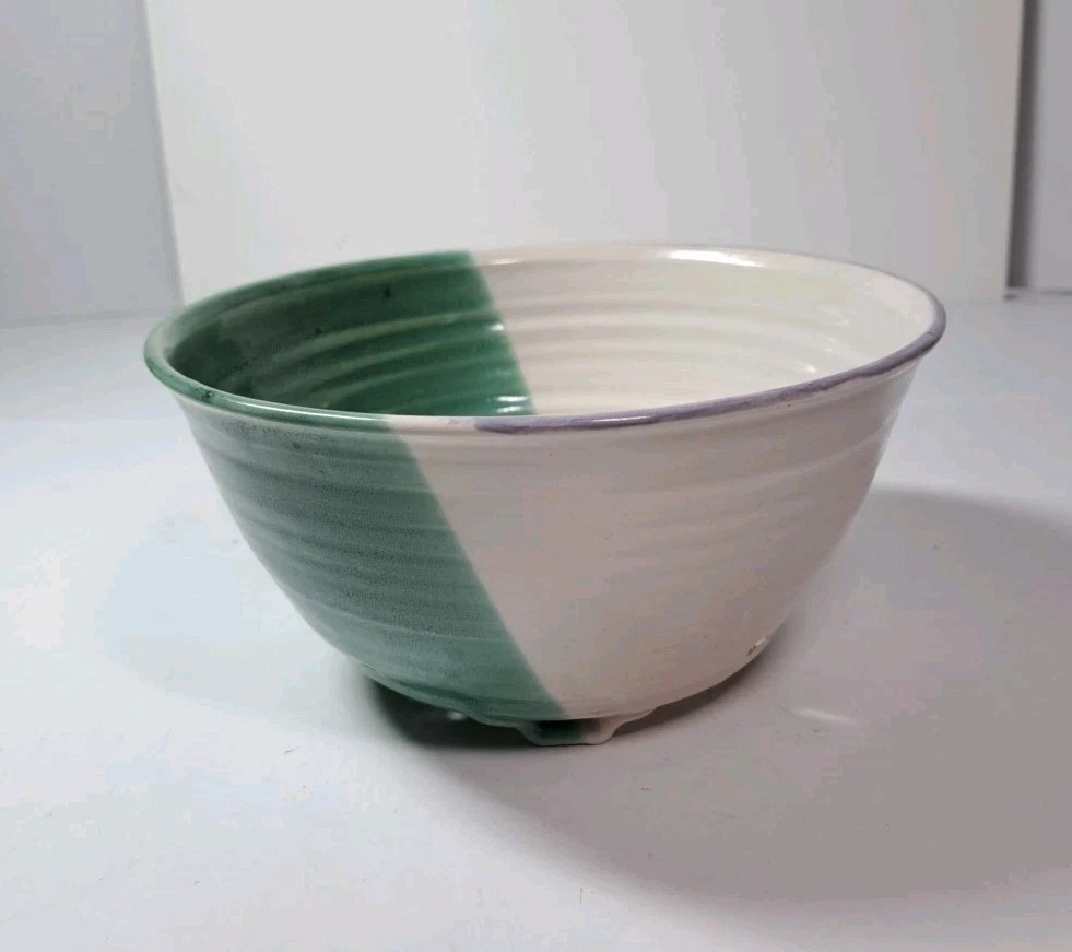 Colander Berries Handmade Pottery Bowl/Strainer Ceramic White Green Color Signed