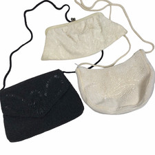Lot of 2 Vintage Beaded Clutch Purse Long strap  1 lace clutch Mod classiccore