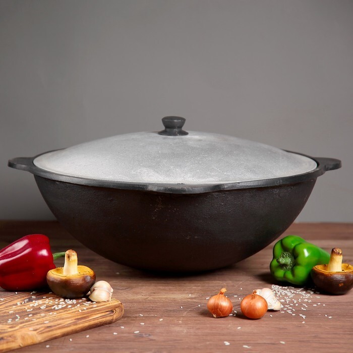 お釜 蓋 籠 Authentic Uzbek Kazan 12L Cast Iron Cauldron & Oven Uchag Pilaf