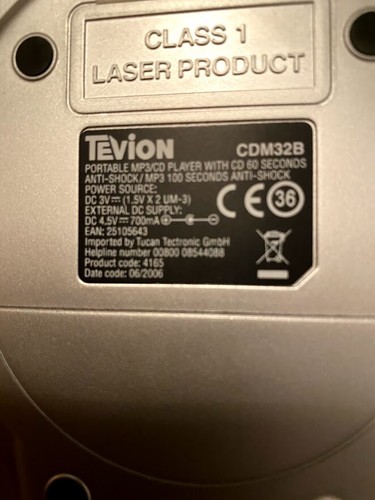 Walkman tascabile vintage Tevion CDM32B lettore MP3/CD in custodia made in Germany - Foto 6 di 12