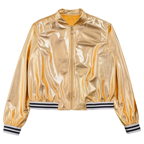 Kids Girls Jacket Cropped Hooded Excise Hoodie Striped Outwear Patchwork Cloth - Picture 28 of 79