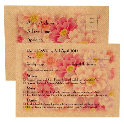 Vintage RSVP/Menükarten Hochzeit + Retourenumschläge (personalisiert)