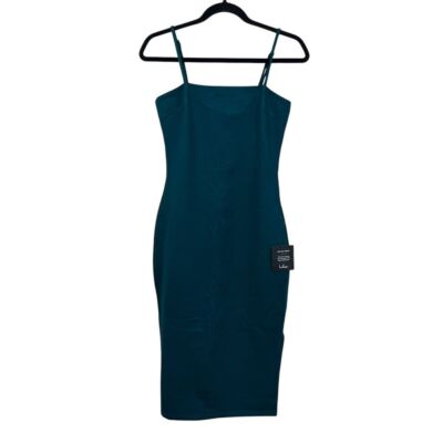 Lulus Green Bodycon Dress Gold Zipper Spaghetti Straps Lined Slit Womens Sz S*