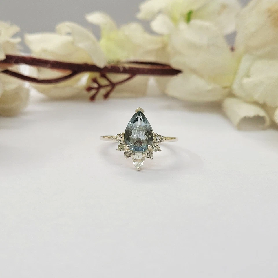 Natural Aquamarine Teardrop Cut Ring 925 Sterling Silver Anniversary Ring Gifts - Image 4 of 4