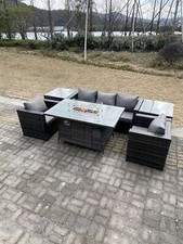 Fimous Outdoor Lounge Rattan Sofa Set Garden Furniture Gas Firepit Table Chairs