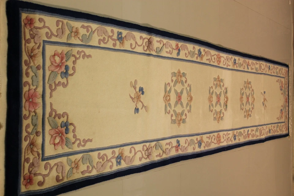 Alfombra china Aubusson vintage súper fina 2,6 x 12' 100 % lana 75 % ¡DESCUENTO EXCELENTE PRECIO! Foto 2 de 4