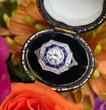 Retro Style Art Deco 1.4Ct Round Cut CZ-Stone Wedding Engagement Ring 925 Silver