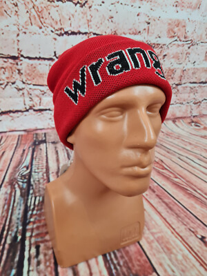 Wrangler Herren Damen Wintermütze Feinstrick Mütze Beanie Rollmütze Rot SIZE OS