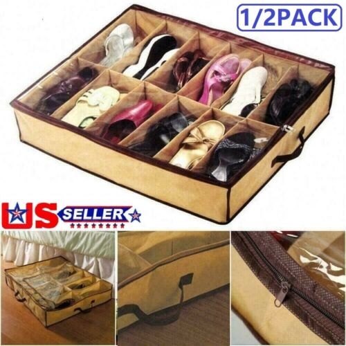 12/24 pares de zapatos organizador de almacenamiento soporte contenedor debajo de la cama armario bolsa - Imagen 1 de 8