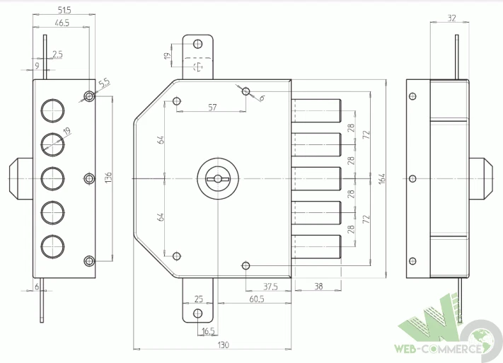 SERRATURA A POMPA PORTA PORTONE LEGNO 60 MM C.R. ART. 3250 MANO SINISTRA S/ASTE - Immagine 3 di 3
