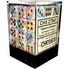 Chessex Dice 36 Block Sets 12mm D6 Festive Vibrant /Brown 36 Die Set CHX 27841